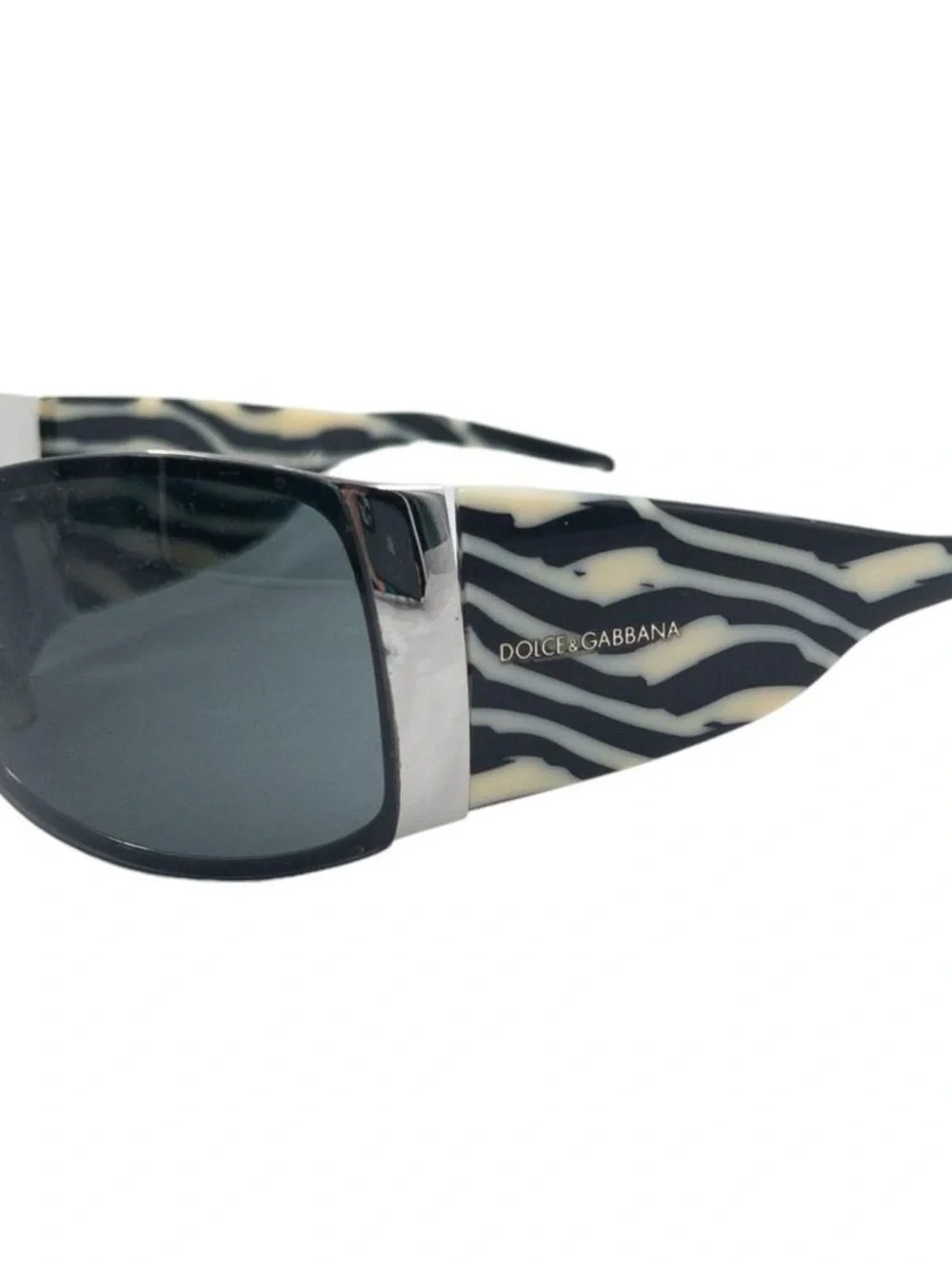 Dolce & Gabbana Black Shield Sunglasses with Zebra-Print Temples